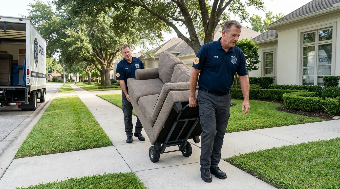 Local residential moving crew loading furniture in Sigourney, IA