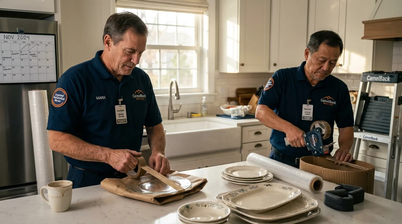 Professional crew packing kitchen dishware in Sigourney, IA